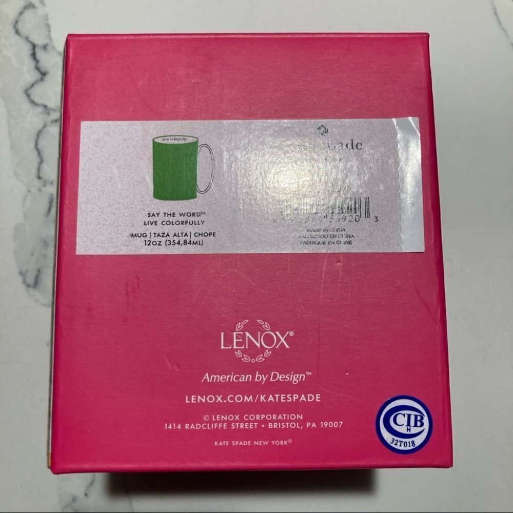 KATE SPADE “Live Colorfully” Green and White Mug New In Box NWT